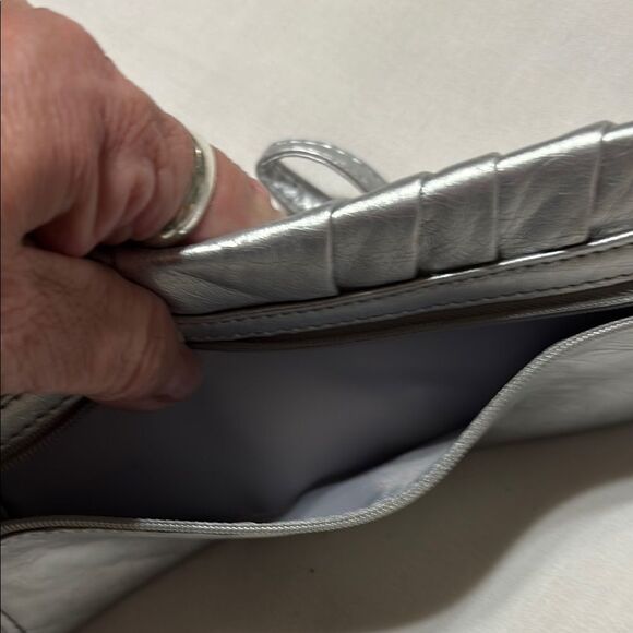 Minicci Silver Ruched Clutch with Wristlet - Picture 5 of 6